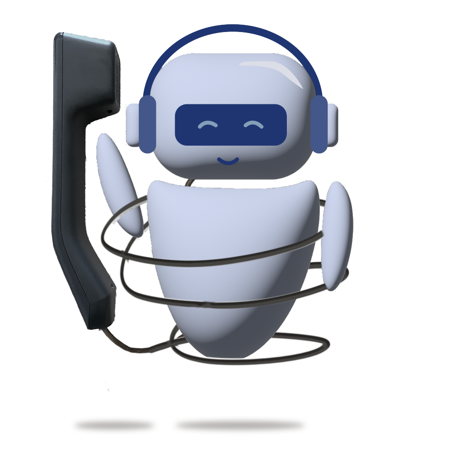 3D bot with a landline phone receiver next to it and a wire running around it.