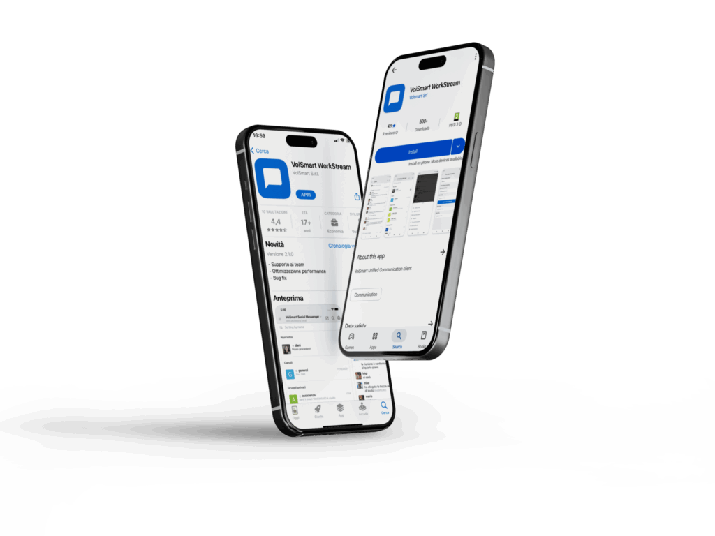 App VoiSmart WorkStream per comunicare in modo sicuro e in tempo reale tra dispositivi web, desktop e mobili.