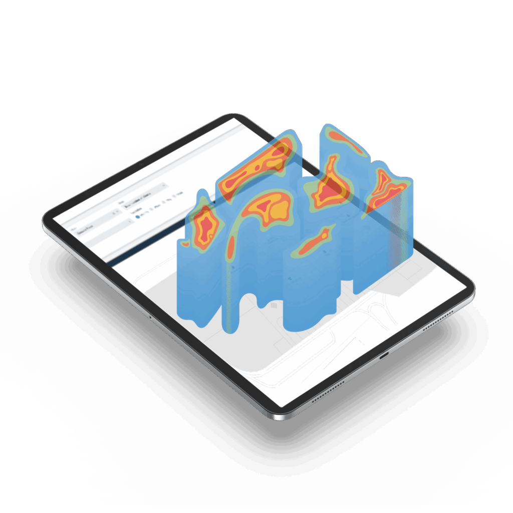 Tablet con schermata della heatmap dei location analytics.