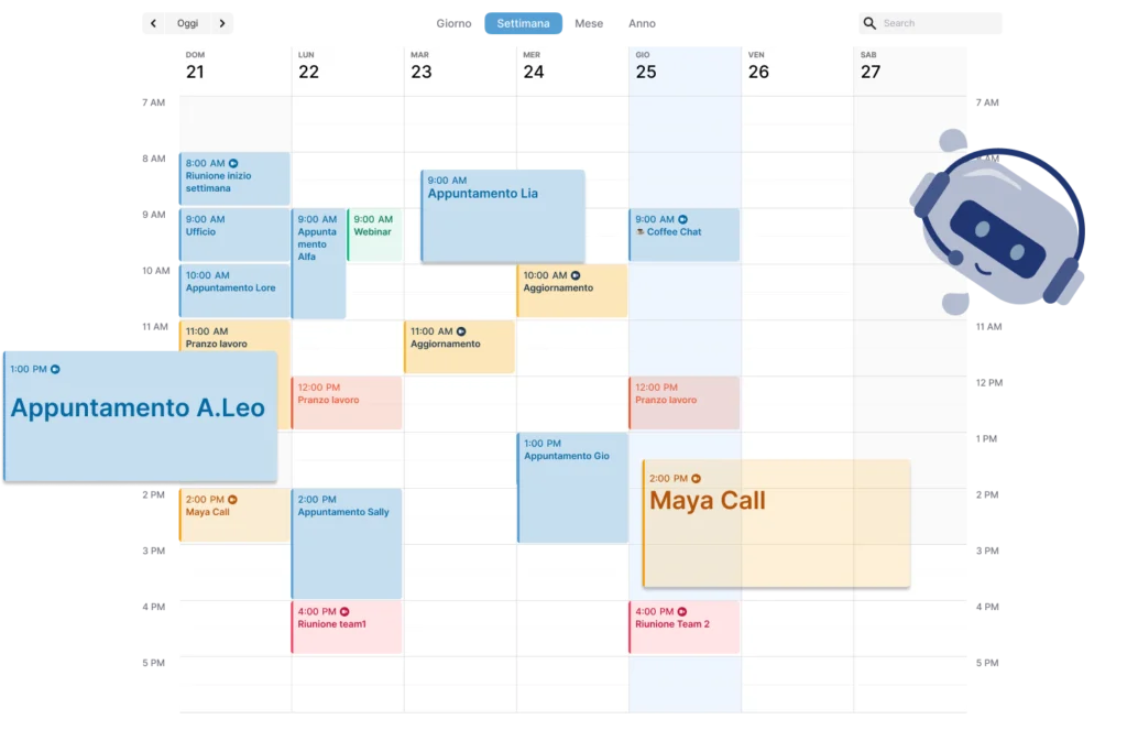 Infografica calendario con assistente virtuale AI