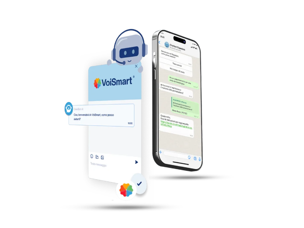 Schermata webchat e whatsapp con agente AI