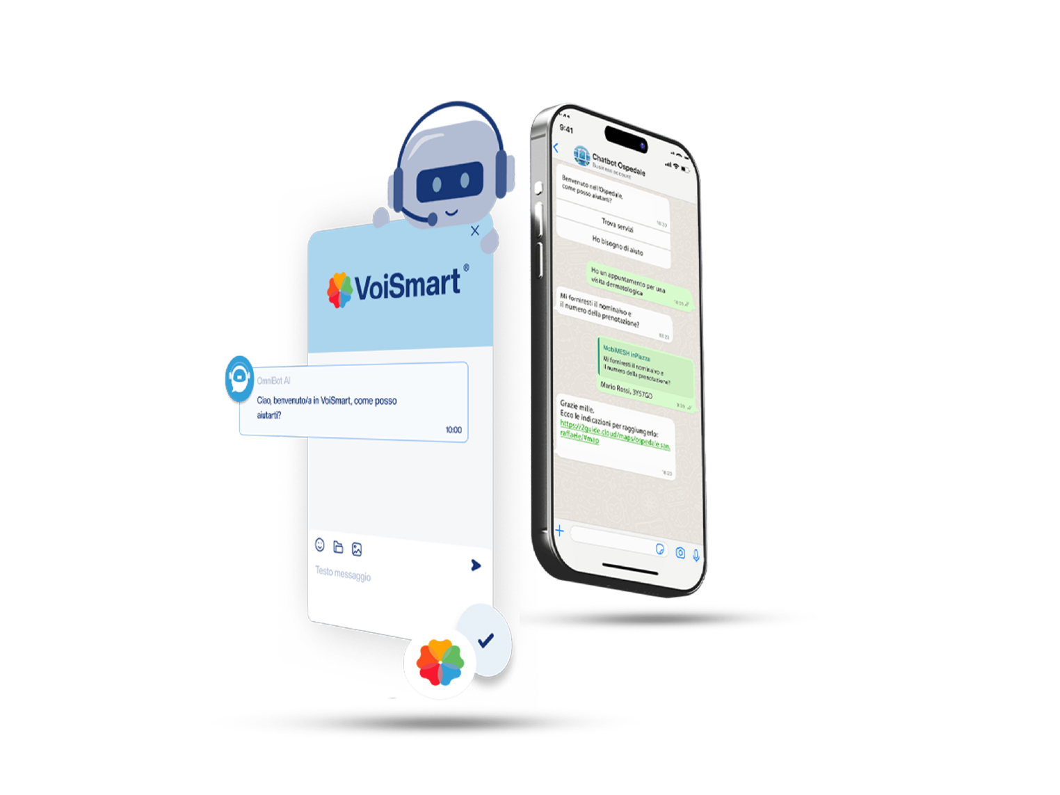 Schermata webchat e whatsapp con agente AI