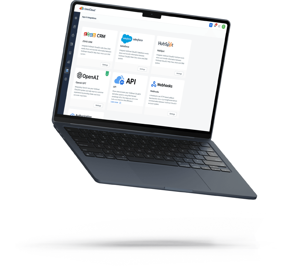 Schermata integrazioni su OmniCloudCX