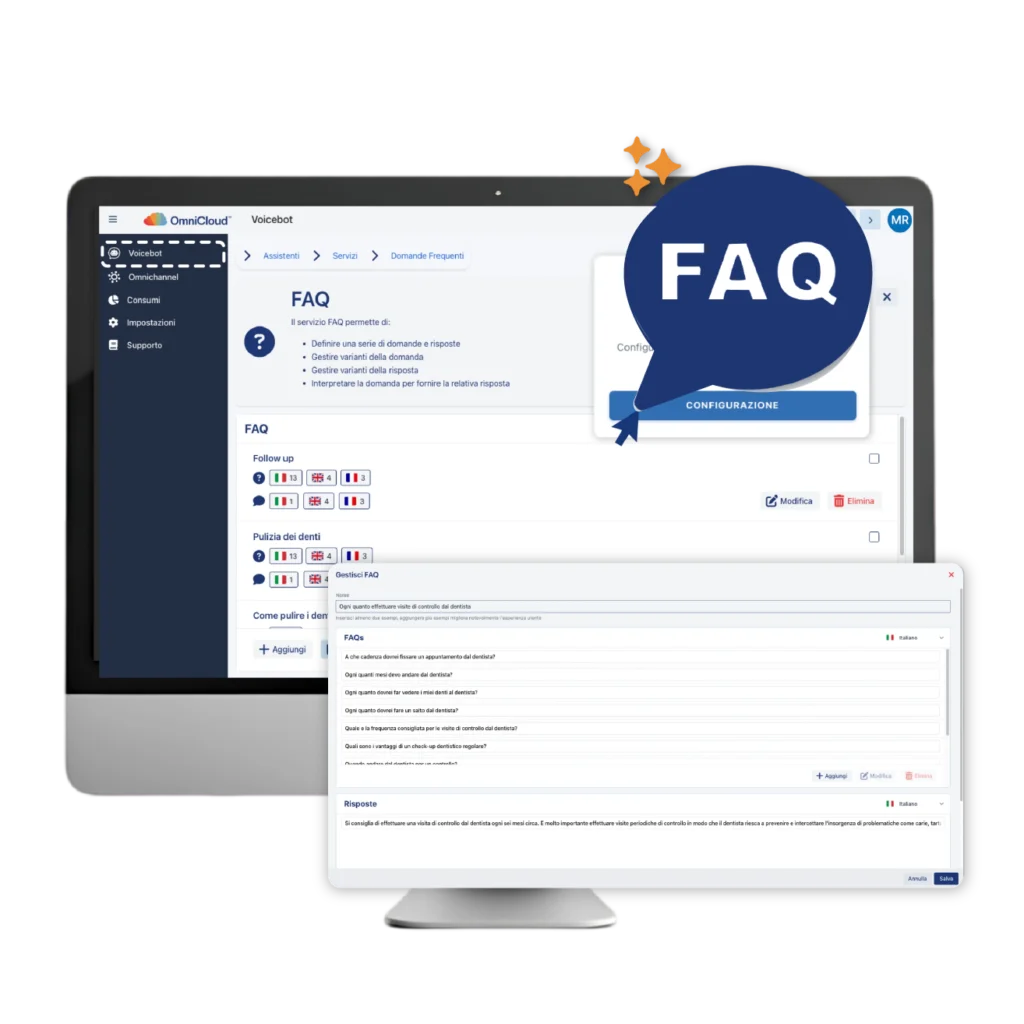 Schermata voicebot domande frequenti