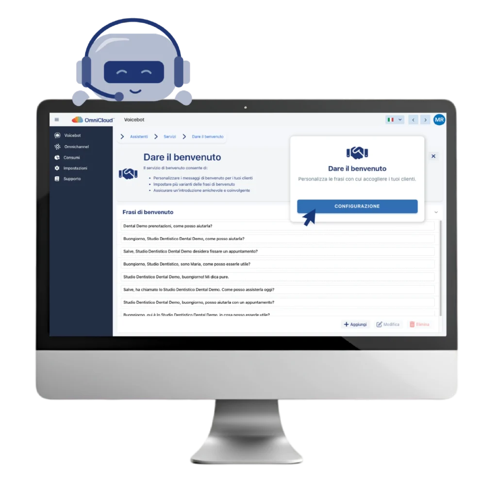 Schermata voicebot benvenuto personalizzato