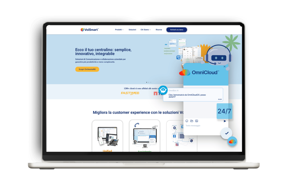 Schermata computer chat sul sitoweb e chatbot