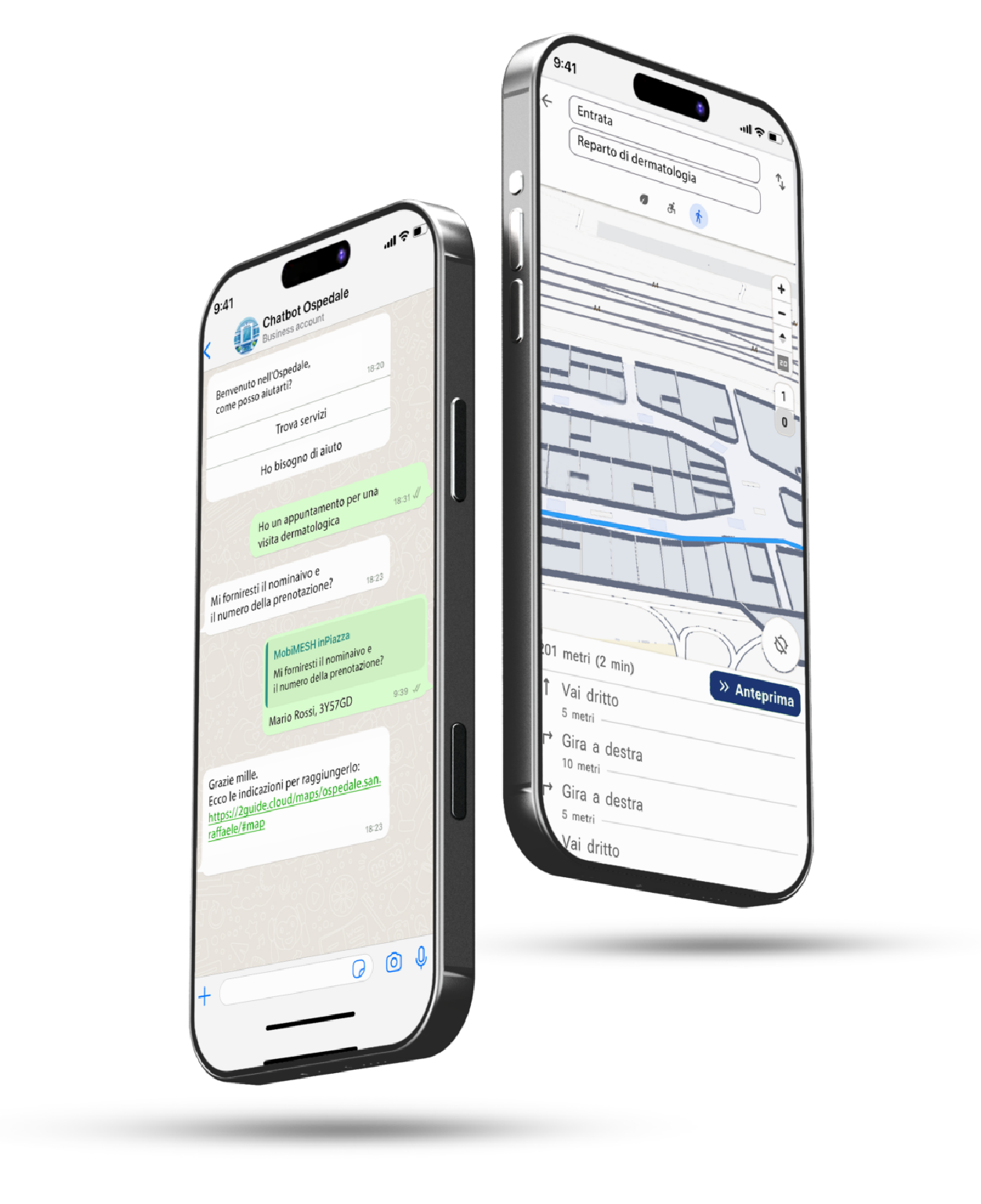 indoor navigation e whatsapp schermate