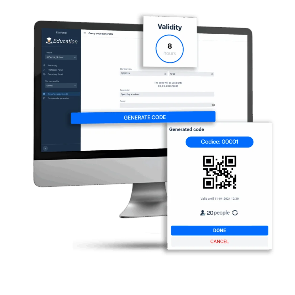 Dashoboard inPiazza Edu per generazione codice wifi