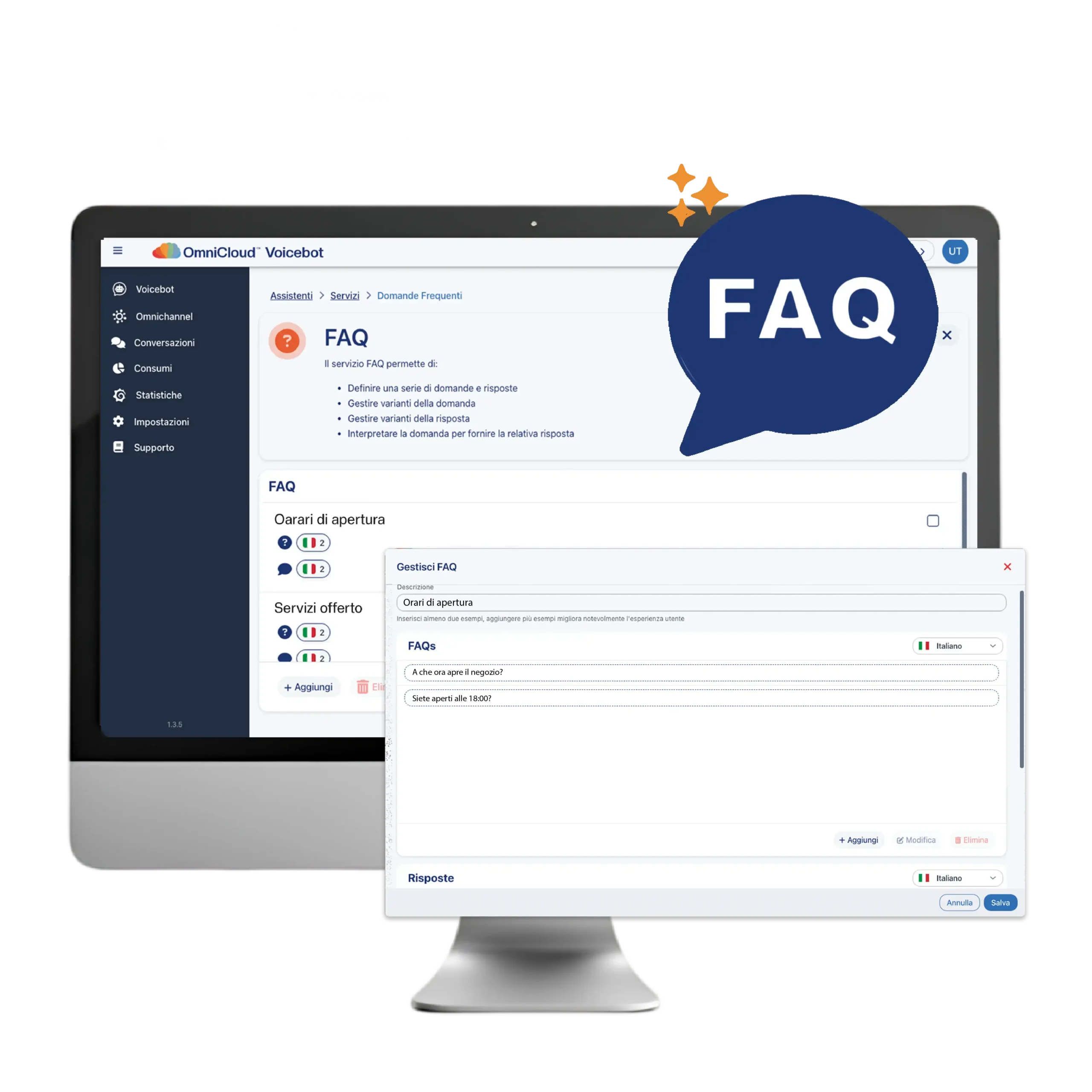 Schermata settings FAQ Voicebot